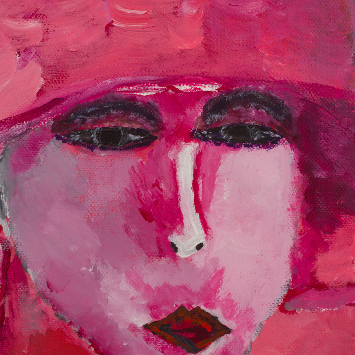 Roze schilderij van een vrouw met hoed – JP Terryn