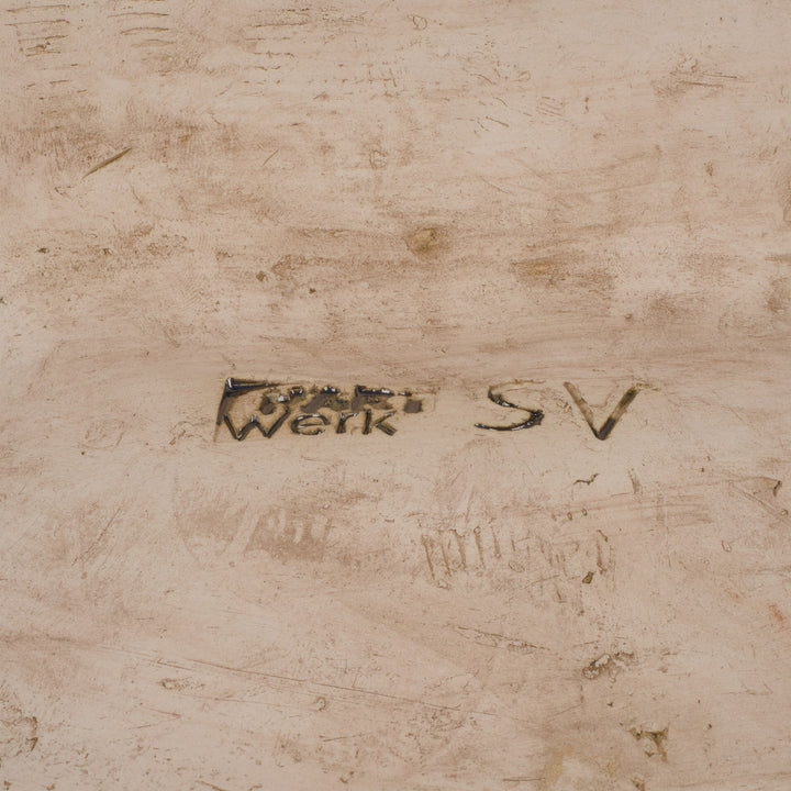 Ludiek geometrisch keramisch beeld – Gezichten in lichtblauw en groentinten