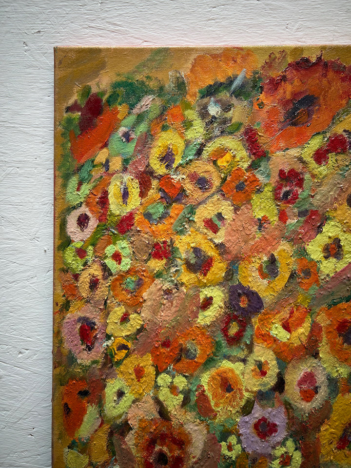 Expressief Bloemenveld in Olieverf – Gesigneerd – 80 x 70 x 1,5 cm