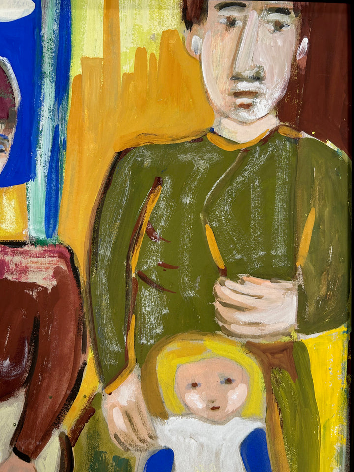 Expressief schilderij ‘Familie in Harmonie’ – S. Matthijs (1998) / 52x42x2cm