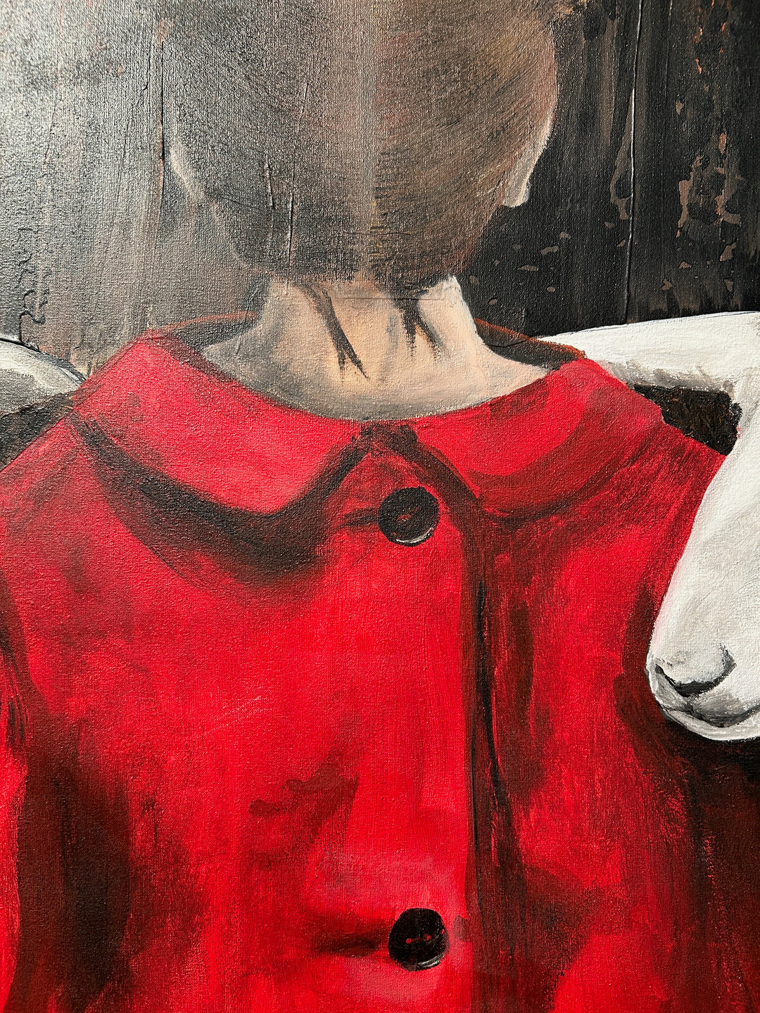 Atelier S – La Fille au Manteau Rouge | Meisje tussen de Schapen – Schilderij 60 x 80 x 4 cm