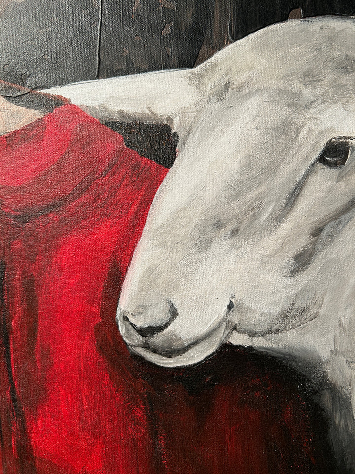 Atelier S – La Fille au Manteau Rouge | Meisje tussen de Schapen – Schilderij 60 x 80 x 4 cm