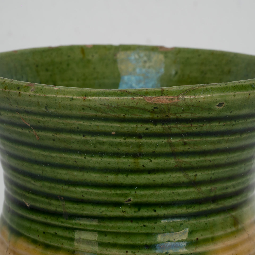 Ceramic glazed vase in green and yellow