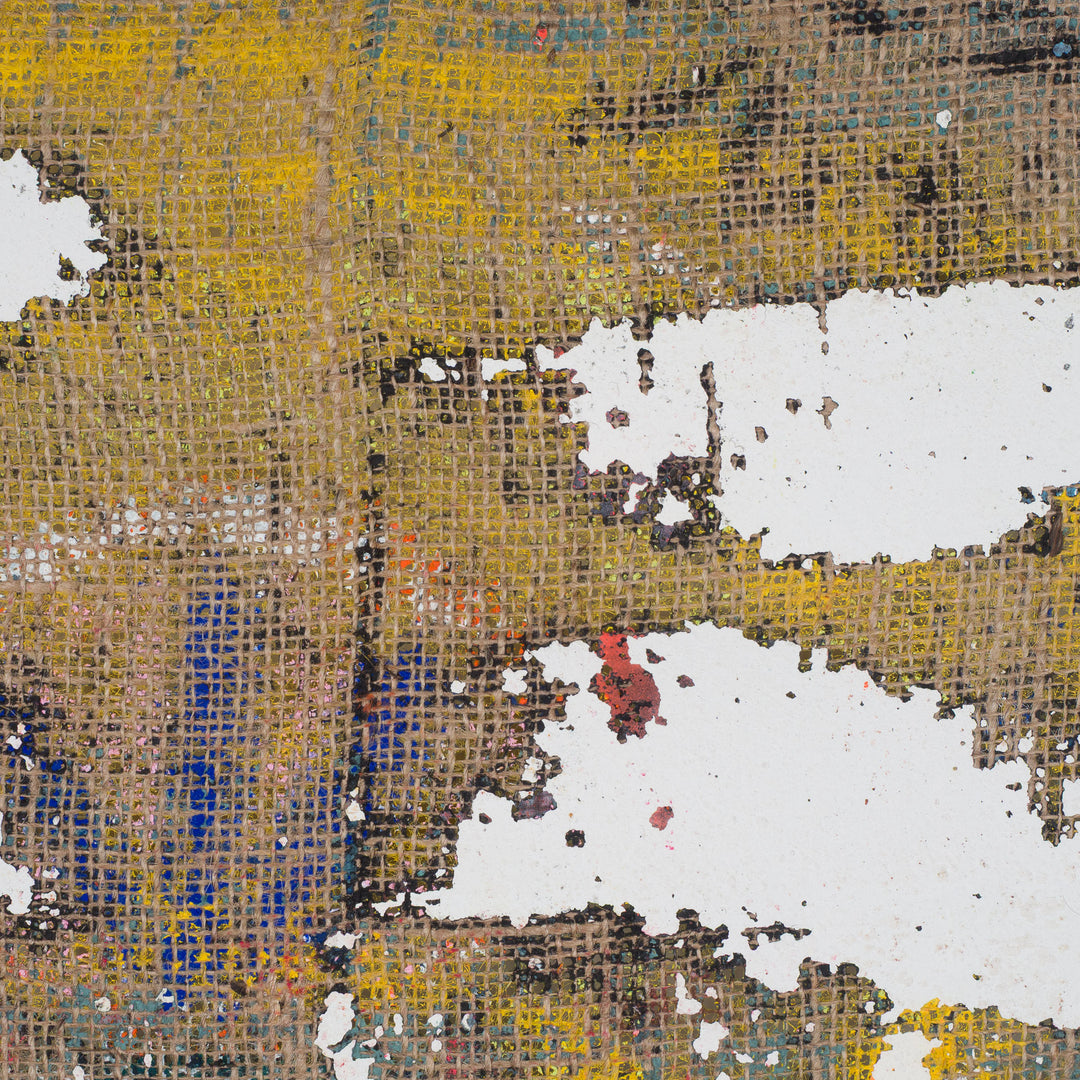 Painting of an iconic figure on jute – Heidi Schoefs – 117x110 cm