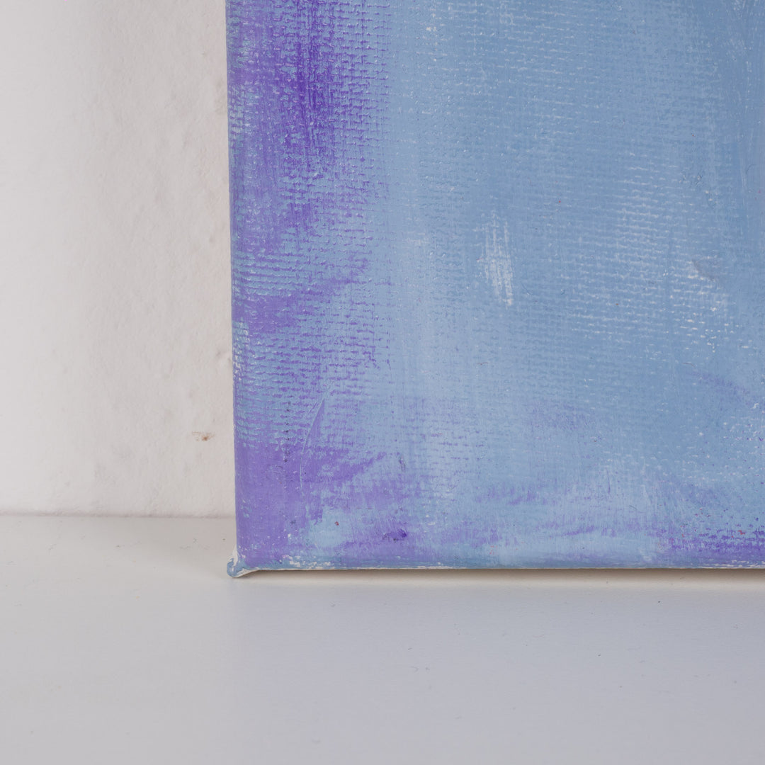 Schilderij geometrisch vrouwengezicht in licht blauw, paars en oranje – JP Terryn (2021) – 21 x 30 cm