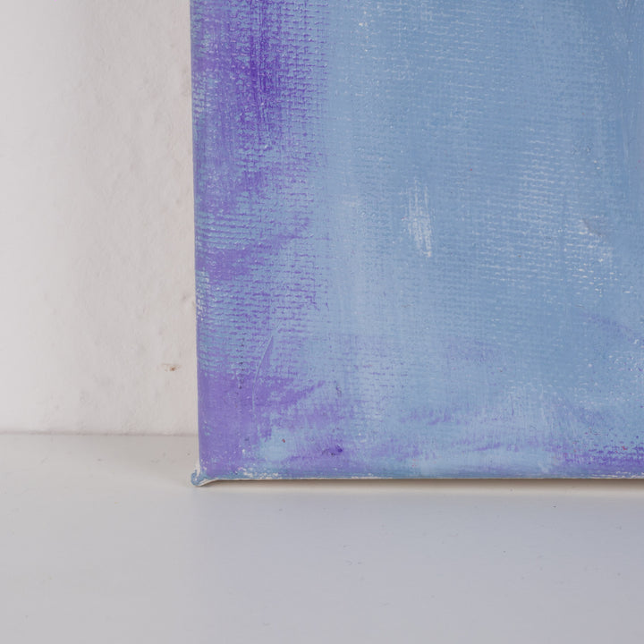 Schilderij geometrisch vrouwengezicht in licht blauw, paars en oranje – JP Terryn (2021) – 21 x 30 cm