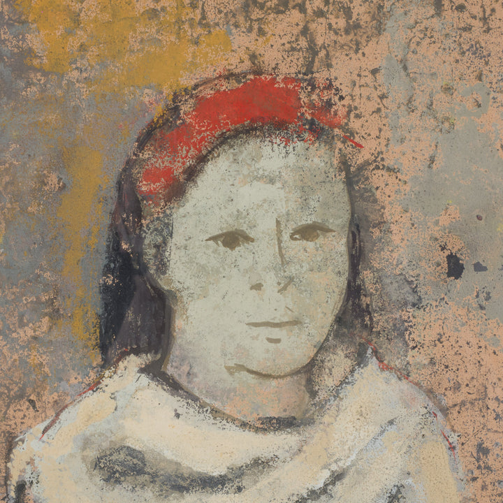 Gouache van Gust Smet – Meisje met rode haarband en witte kraag – 36x46x2 cm
