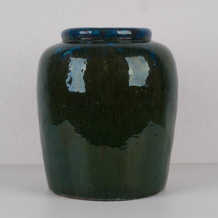 Large glazed green terracotta pot – 29 × 29 × 34 cm