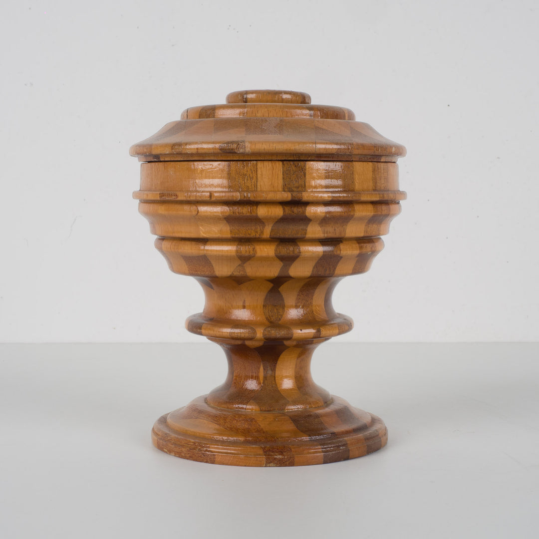 Houten dekselpotje in marquetterie – 13x13x7 cm