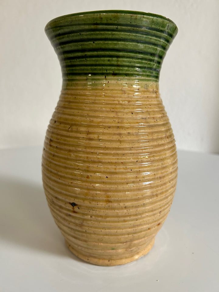 Ceramic glazed vase in green and yellow