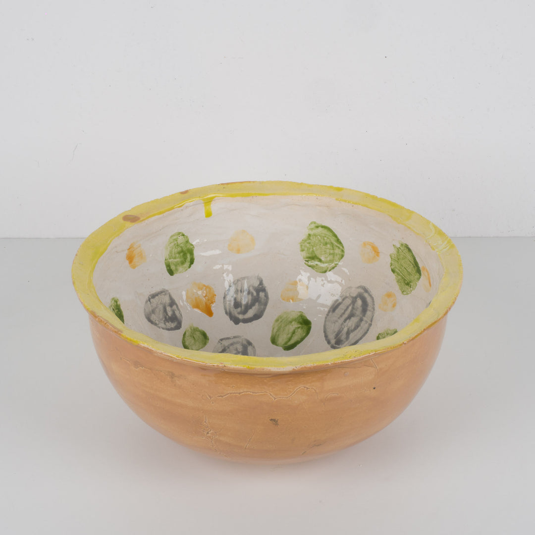 Handgemaakte geglazuurde keramische schaal in aardetinten / 30,4 × 29,4 × 13,4 cm