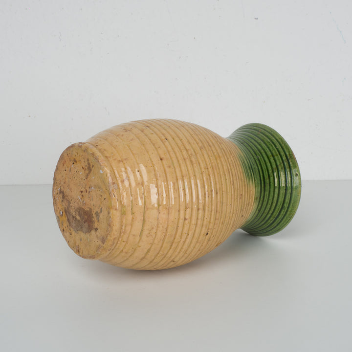 Ceramic glazed vase in green and yellow