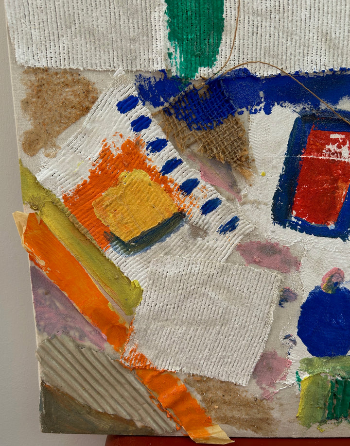 Abstracte Mixed Media Collage – Kleurrijk Textuurkunstwerk met Unieke Materialen - 64,5 x 50 x 3 cm