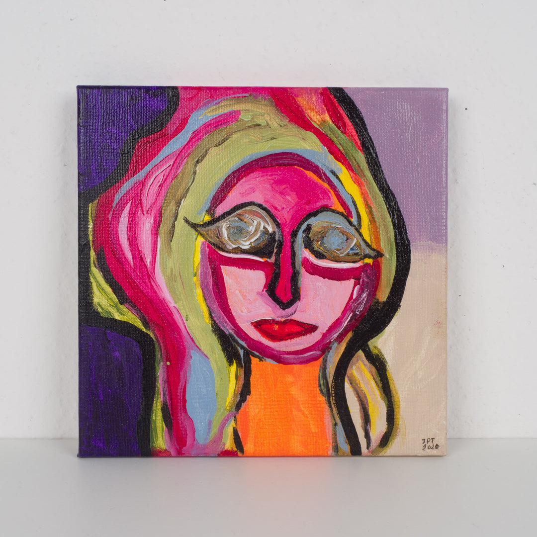Expressieve Vrouw – Hedendaags Schilderij van JP Terryn (20,5 x 20,5 cm)