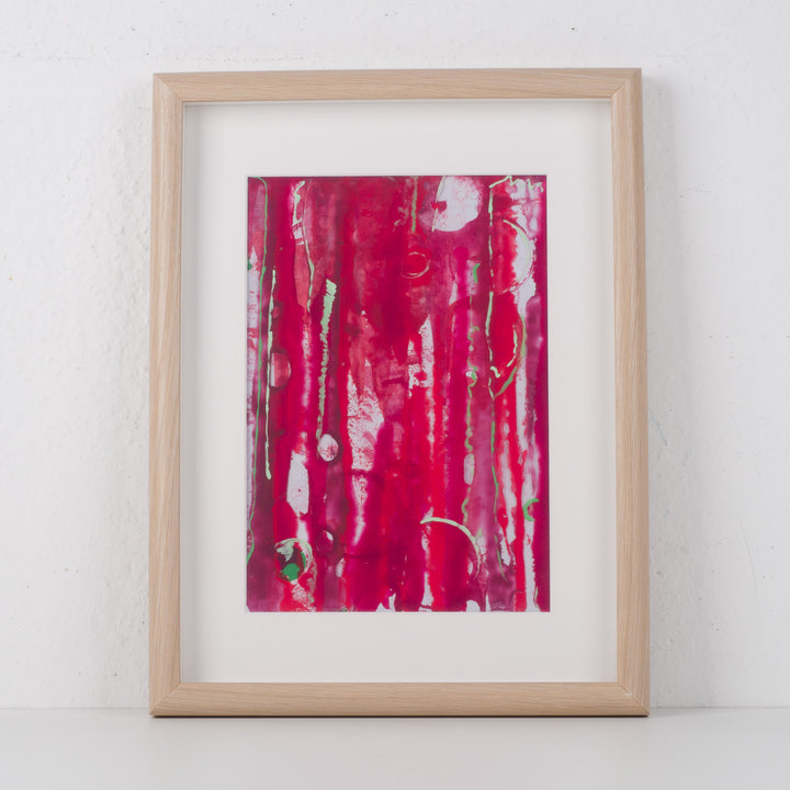 Hedendaags rood gelaagd schilderij op Mica – Hilde Deceuninck