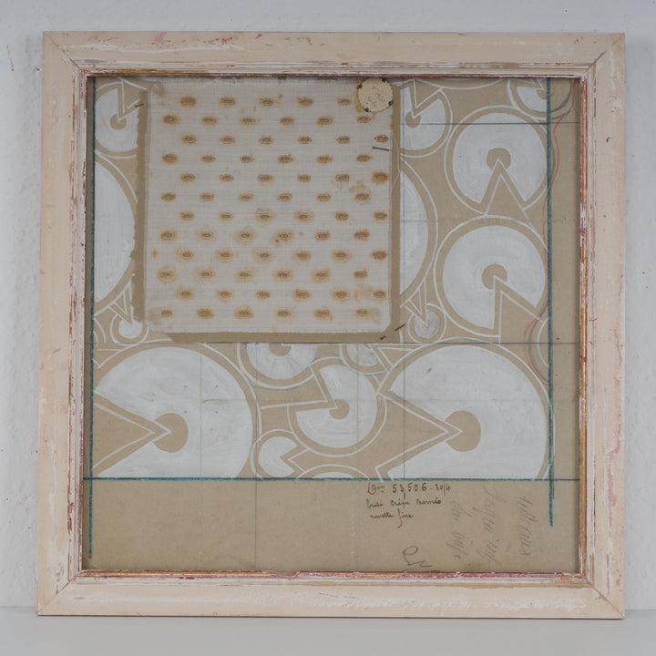 Ingekaderd ontwerp voor stoffendesign – wit, beige en blauw – 40x40x1,5 cm