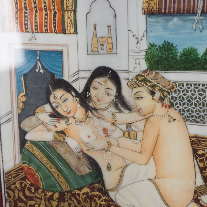 Indian White Resin Painting – Erotic Miniature Art in Mughal Style