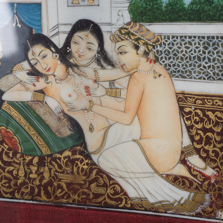 Indian White Resin Painting – Erotic Miniature Art in Mughal Style