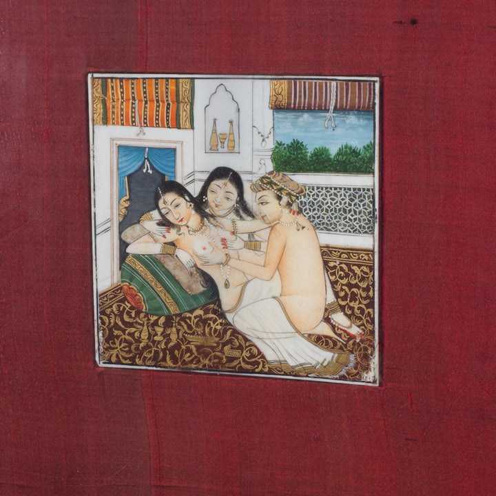 Indian White Resin Painting – Erotic Miniature Art in Mughal Style
