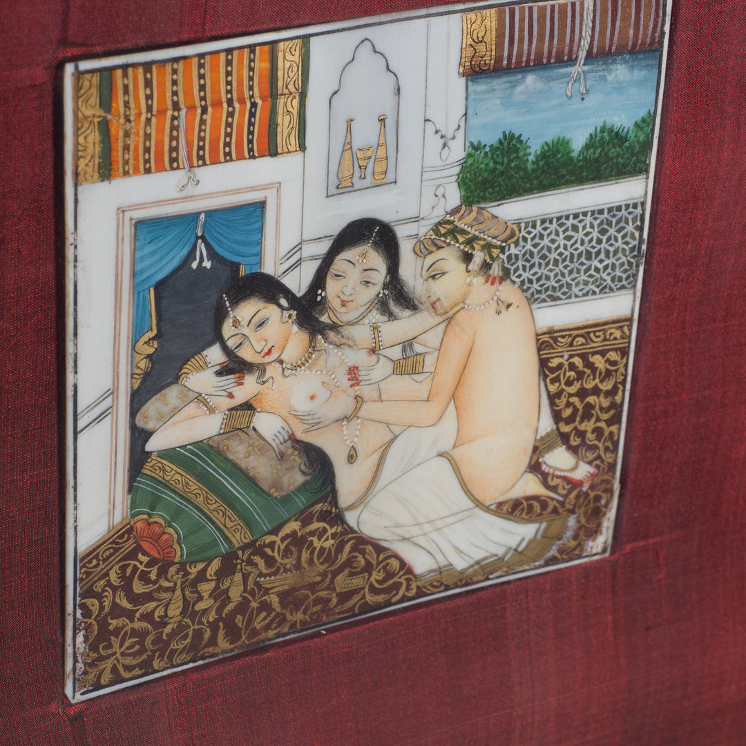 Indian White Resin Painting – Erotic Miniature Art in Mughal Style