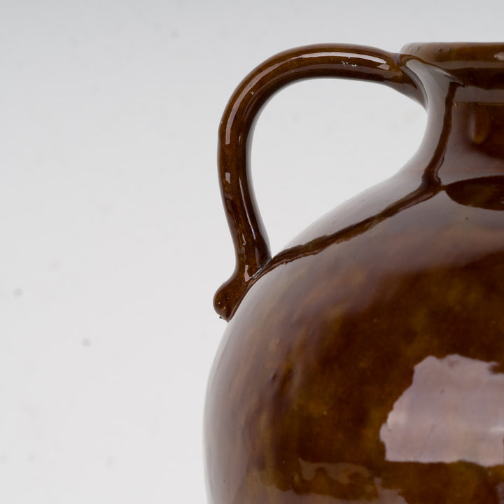 Keramische vaas R. Gery – Bruin geglazuurd aardewerk – 19x19x19 cm