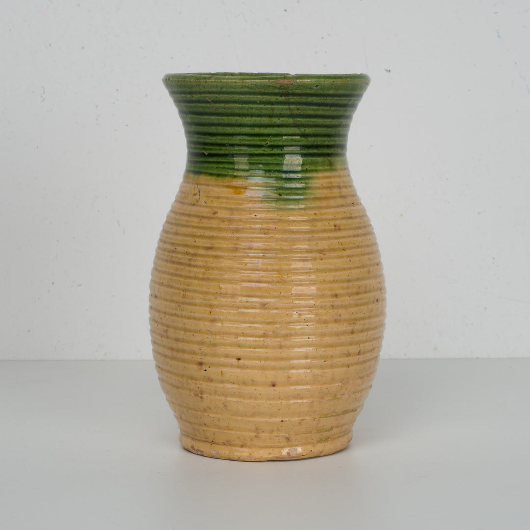 Ceramic glazed vase in green and yellow