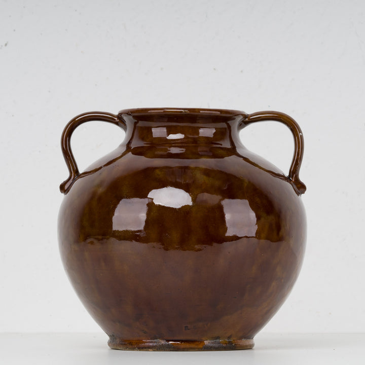 Keramische vaas R. Gery – Bruin geglazuurd aardewerk – 19x19x19 cm