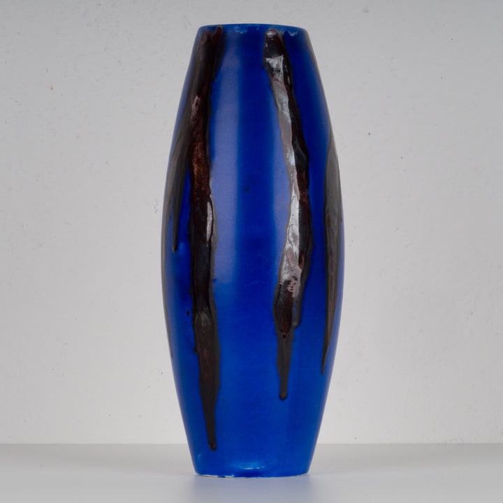 Koningsblauwe keramische vaas met druipglazuur – gesigneerd ‘79’ – 31 cm