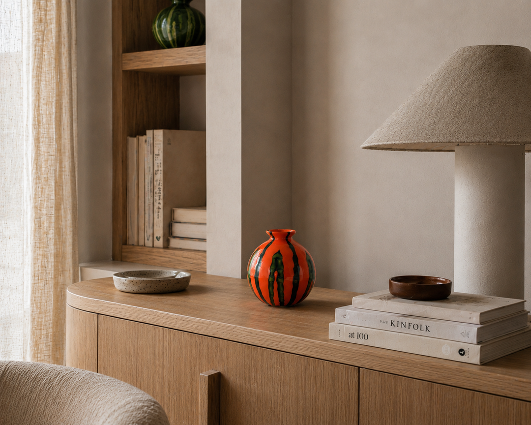 Prachtige Mid-Century bolvormige glazen vaas – Kralik Seaweed