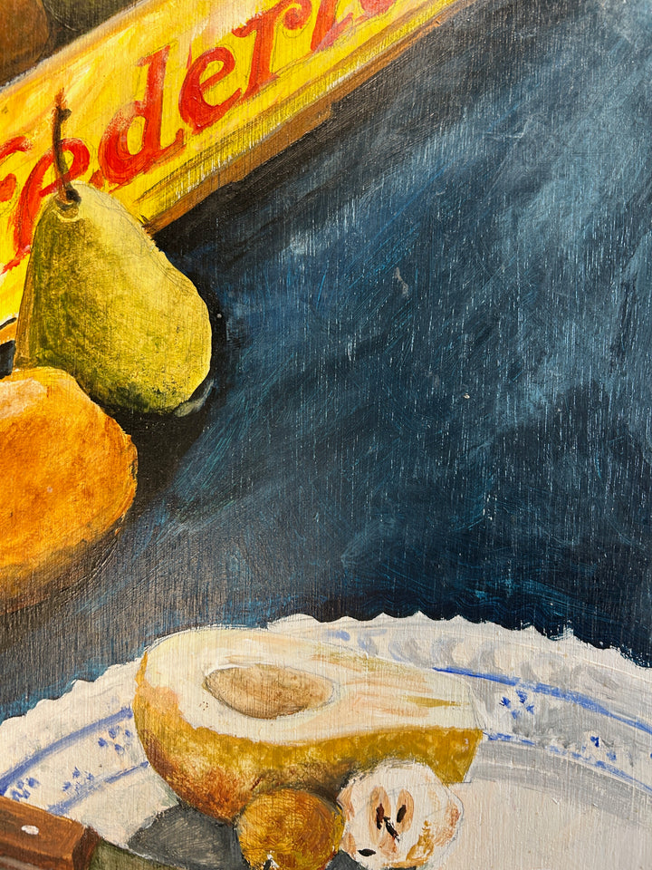 Kristien Berings – Stilleven met peren in kist – 1997 – 50 x 57 x 1 cm