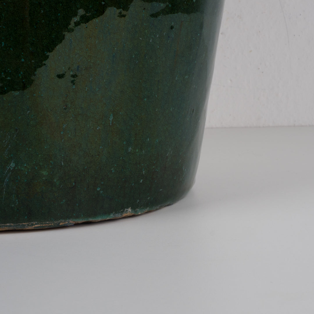 Large glazed green terracotta pot – 29 × 29 × 34 cm