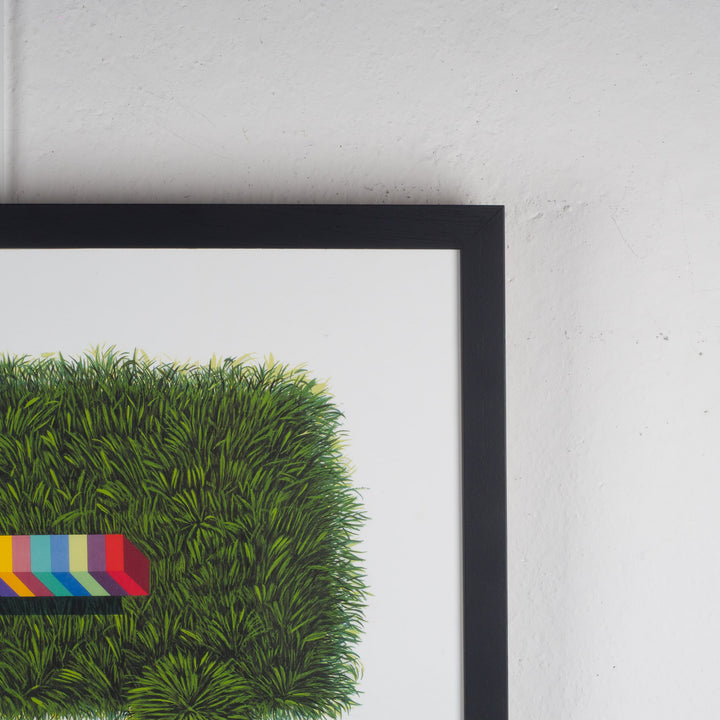 Elias – Surrealistische Lithografie met Groene Bestelwagen | 69 x 49 cm (ingekaderd)