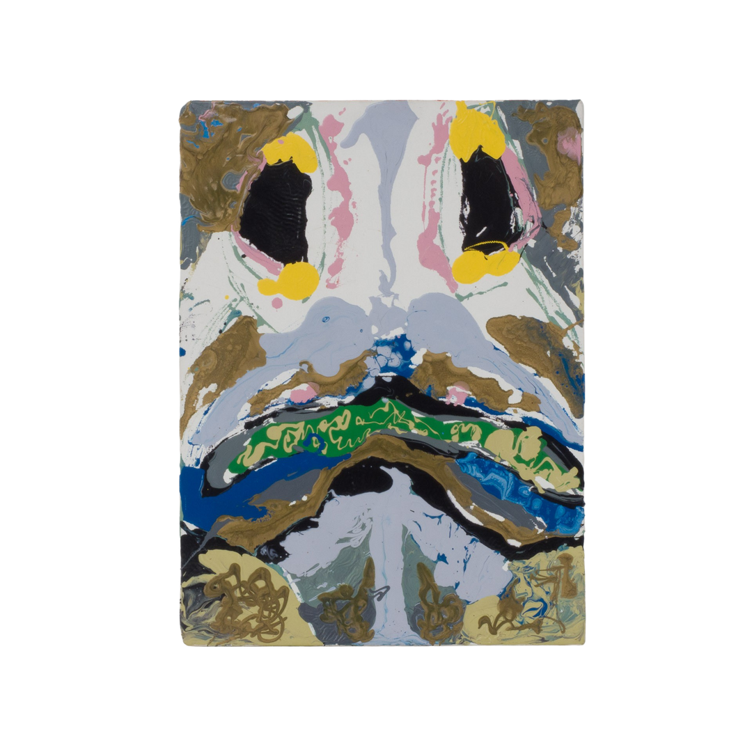 Fun contemporary painting depicting an abstract character by Hilde Deceuninck