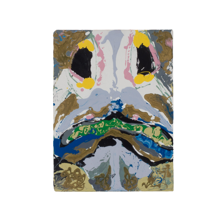 Fun contemporary painting depicting an abstract character by Hilde Deceuninck