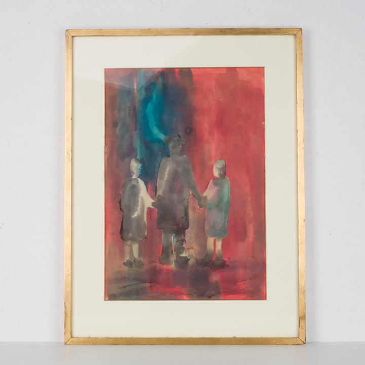 M. Gibon – Watercolor “Three People” (1970)