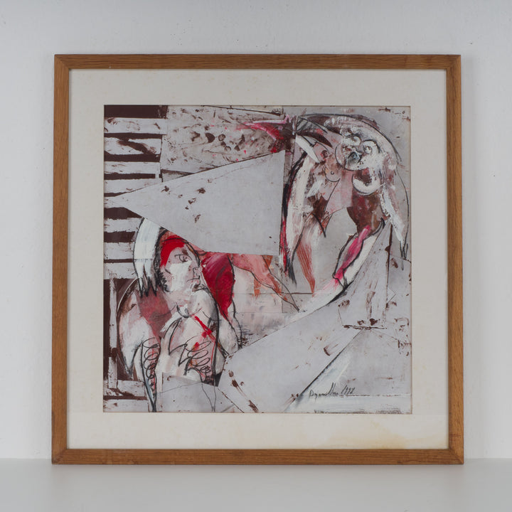 Modern abstract schilderij met personnages – Dejonckheere, 1997 – 65x65x1,5 cm