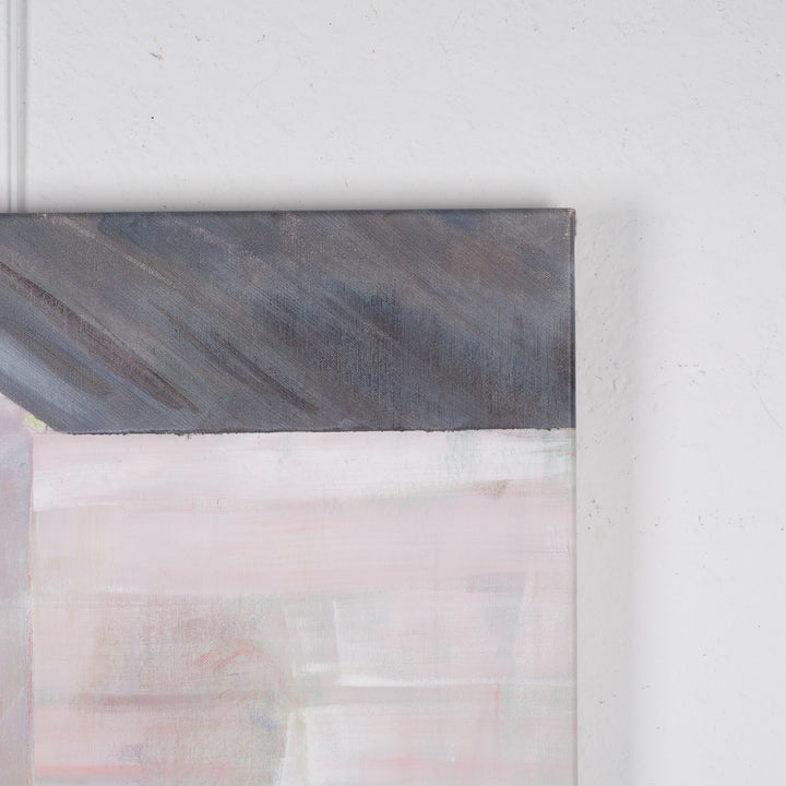 Painting by Rita Pollet – man looking through the window in soft pastel shades