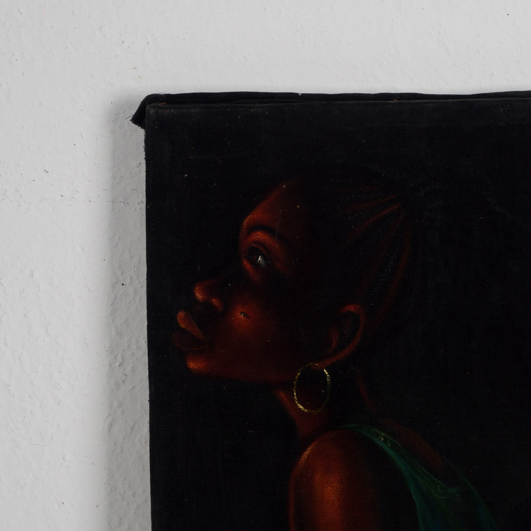 Painting of a black woman with a child on her back