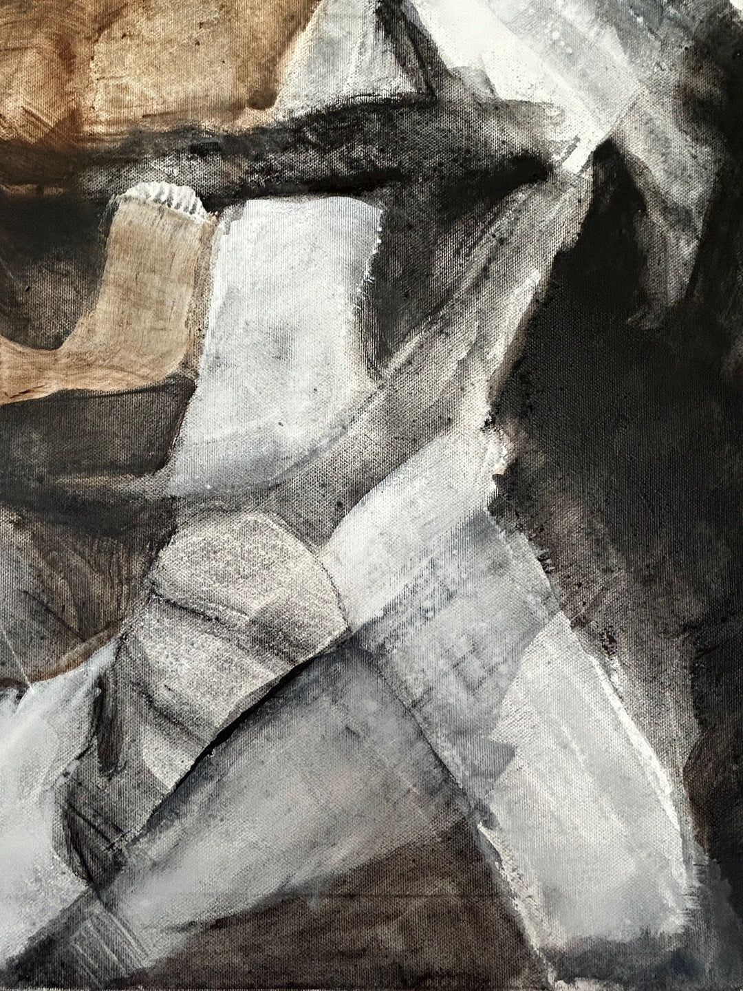 Stilte in Fragment – Abstract schilderij met aardse schakeringen - 80 x 80 x 2 cm