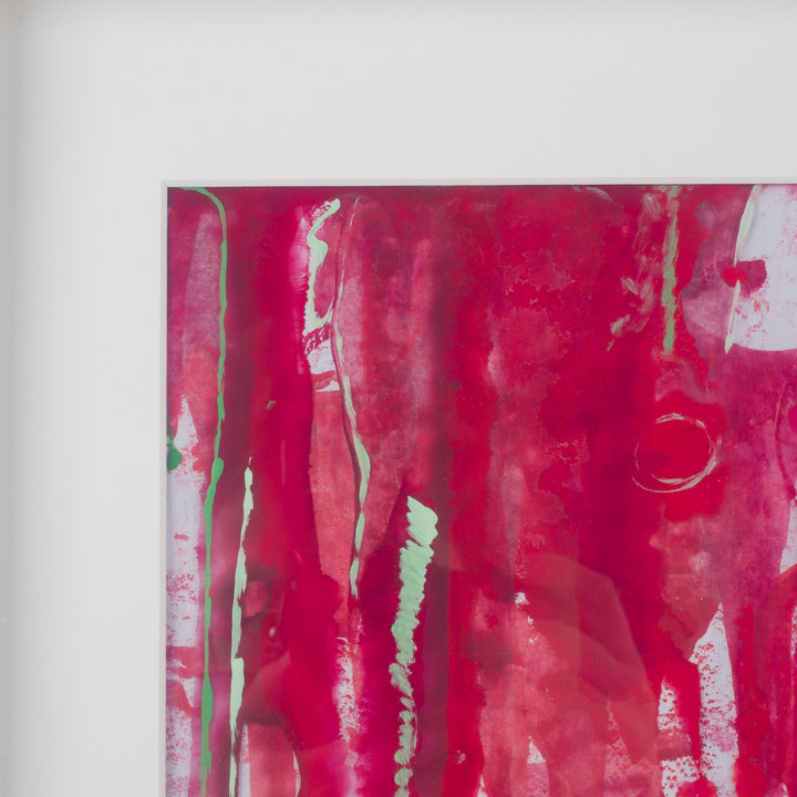 Hedendaags rood gelaagd schilderij op Mica – Hilde Deceuninck