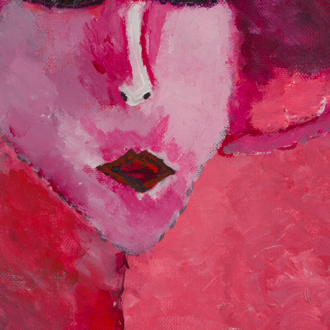 Roze schilderij van een vrouw met hoed – JP Terryn