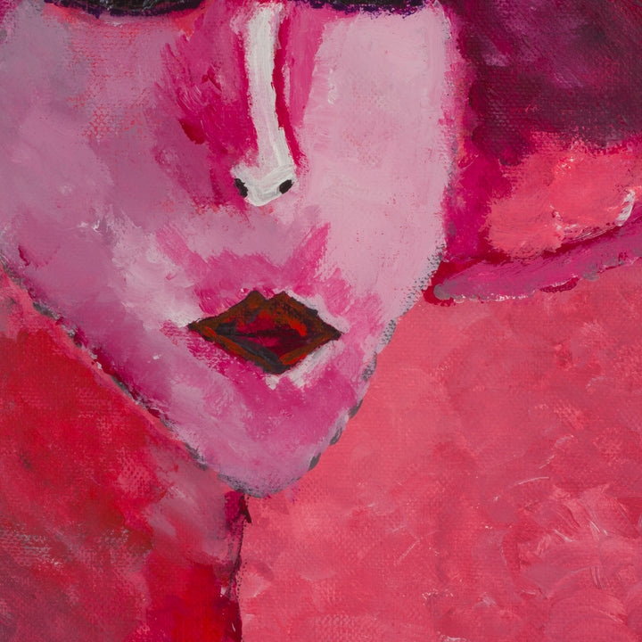 Roze schilderij van een vrouw met hoed – JP Terryn