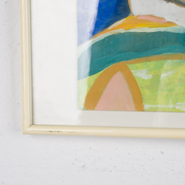 Schilderij “Huizen aan Zee – Kobaltblauw Landschap” door S. Matthijs /  51,5 x 41,5 cm