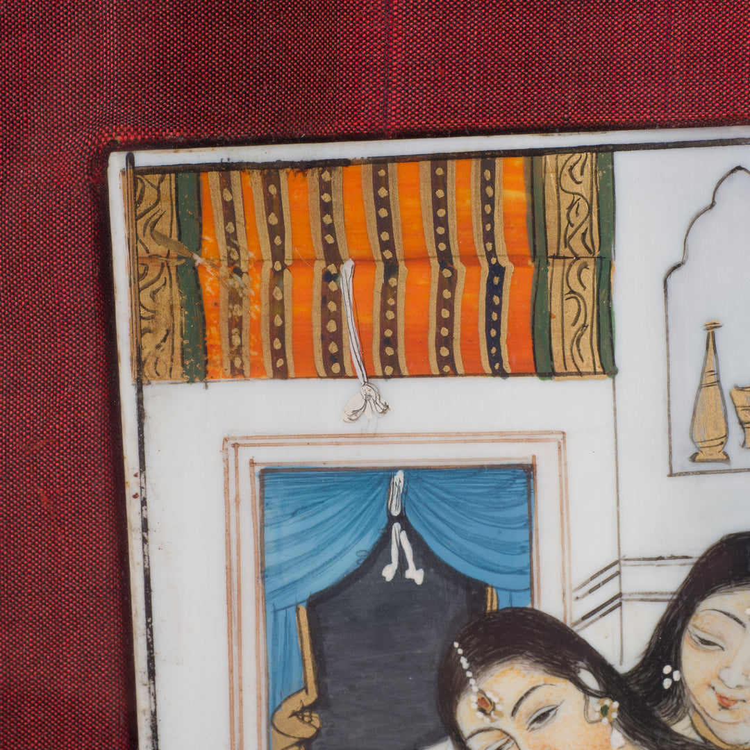 Indian White Resin Painting – Erotic Miniature Art in Mughal Style