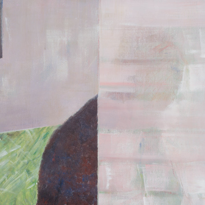 Painting by Rita Pollet – man looking through the window in soft pastel shades