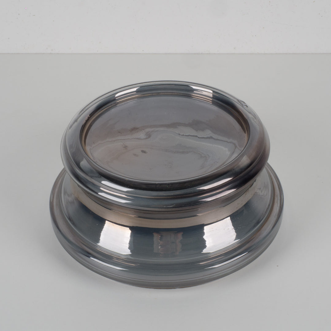 Round gray bowl in mirrored glass – 23x23x10.5 cm