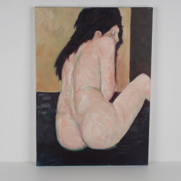 Beautiful painting of a nude woman – soft green and pink tones