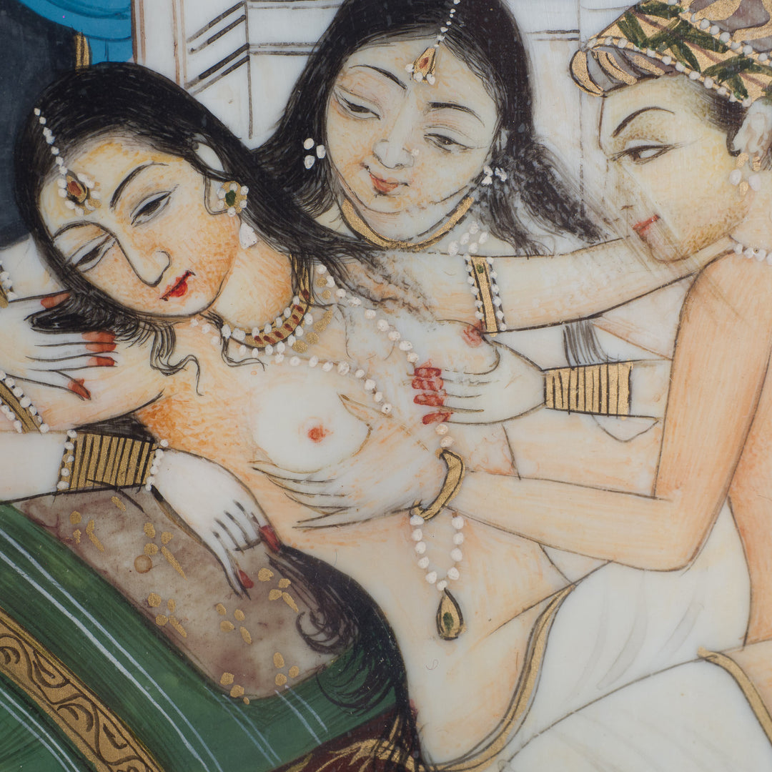 Indian White Resin Painting – Erotic Miniature Art in Mughal Style