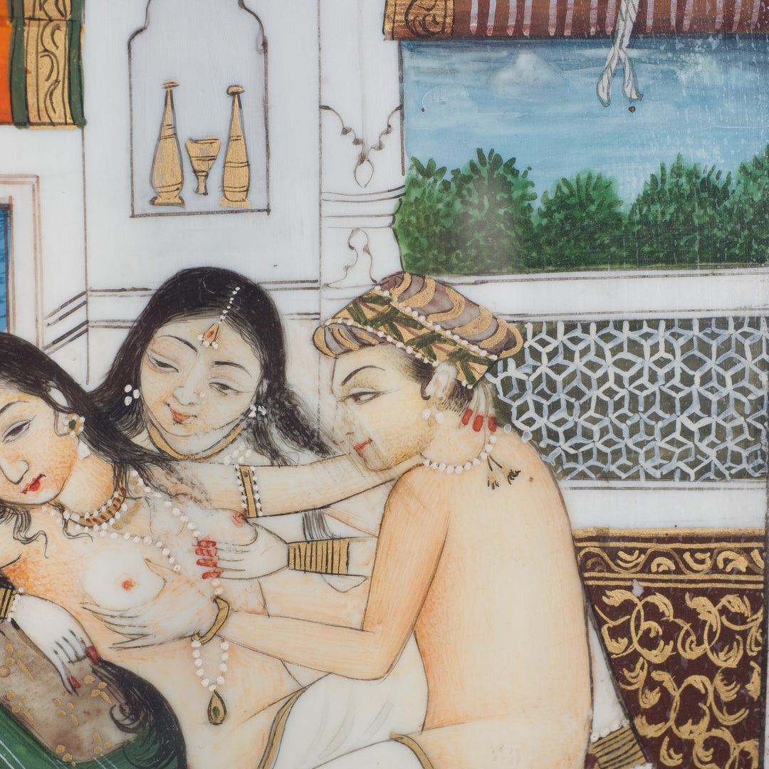 Indian White Resin Painting – Erotic Miniature Art in Mughal Style