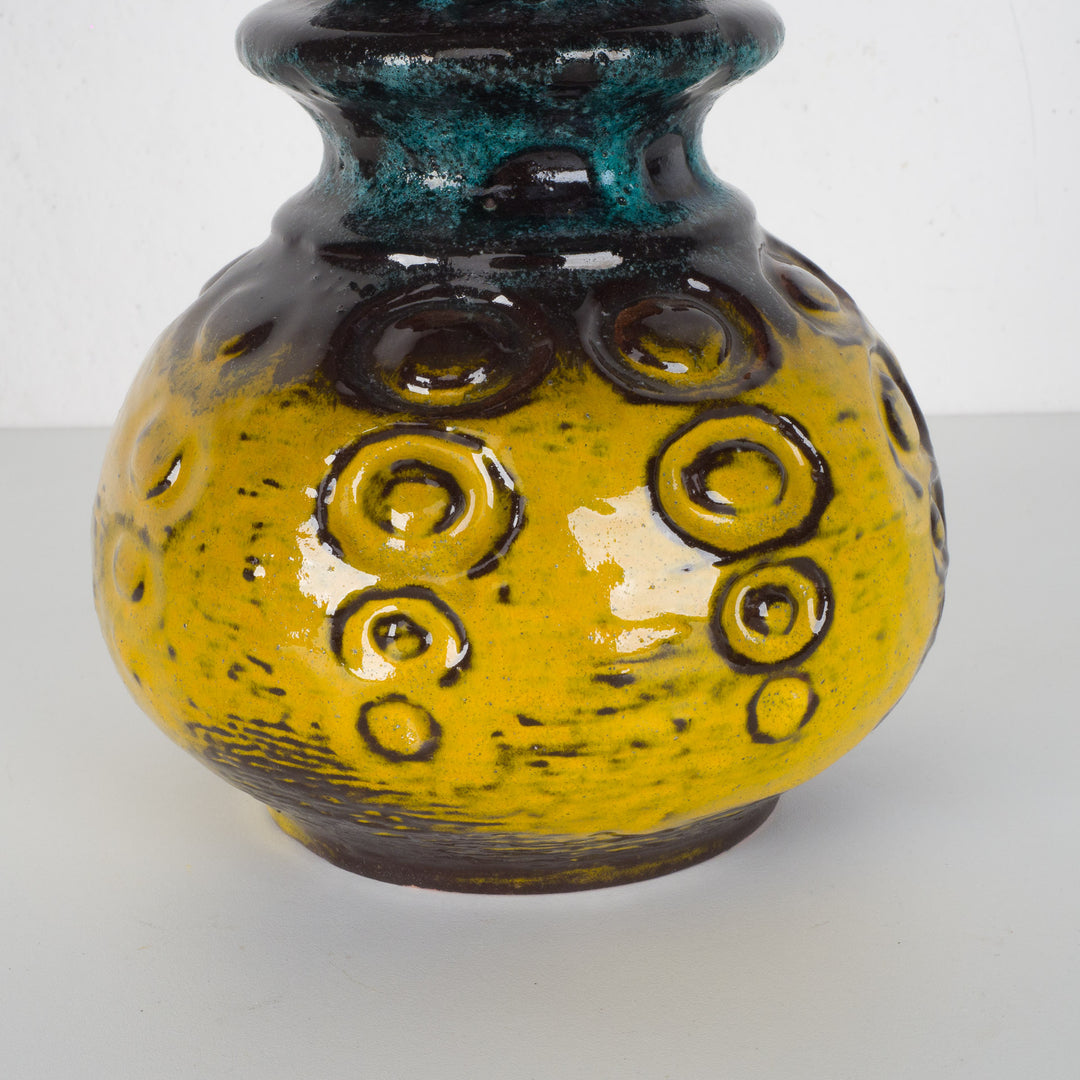 Zeldzame vintage West-Germany vaas Carstens Keramik – oker en groen met bollen